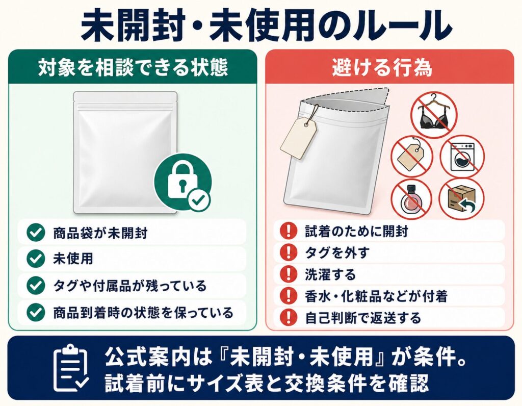 アップミースタイリングブラの未開封・試着のみなどのルール