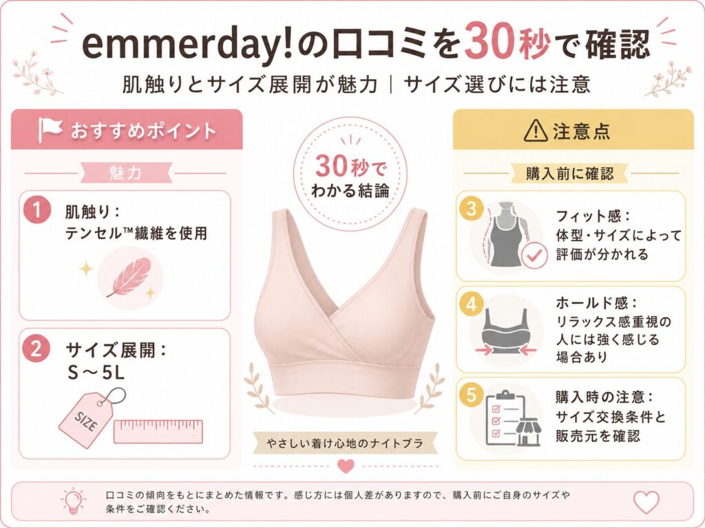emmerday!の口コミ評価、サイズ展開、肌触り、ホールド感、購入時の注意点