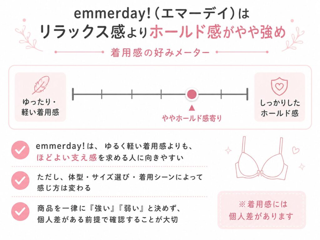 emmerday!(エマーデイ)がきつい・合わない原因2:求めるリラックス感よりホールド感が強い