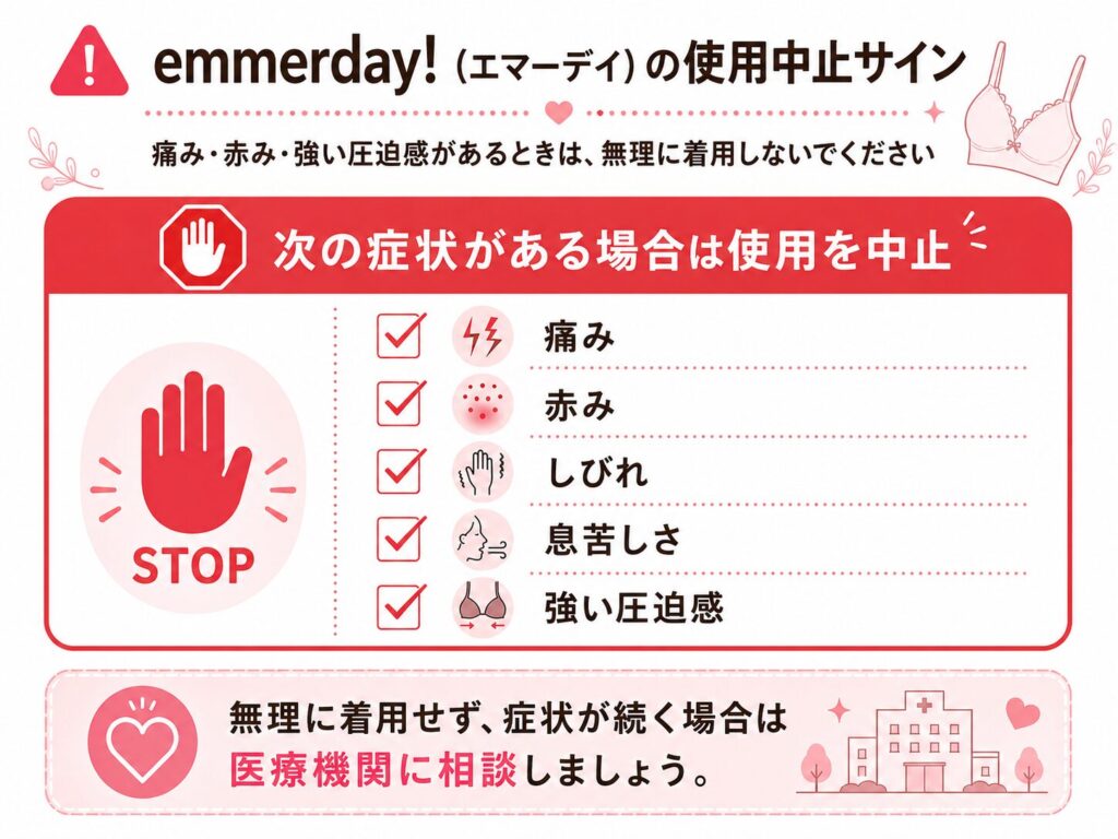 emmerday!(エマーデイ)を着用して痛み・赤み・強い圧迫感があるときは使用を中止