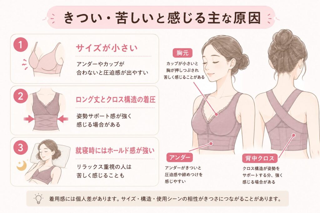 アップミースタイリングブラがきつい苦しいと感じる原因をサイズと構造から解説した図解