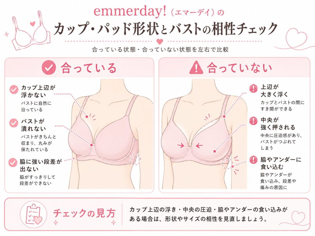 emmerday!(エマーデイ)がきつい・合わない原因3:カップ・パッド形状とバストの相性が合わない