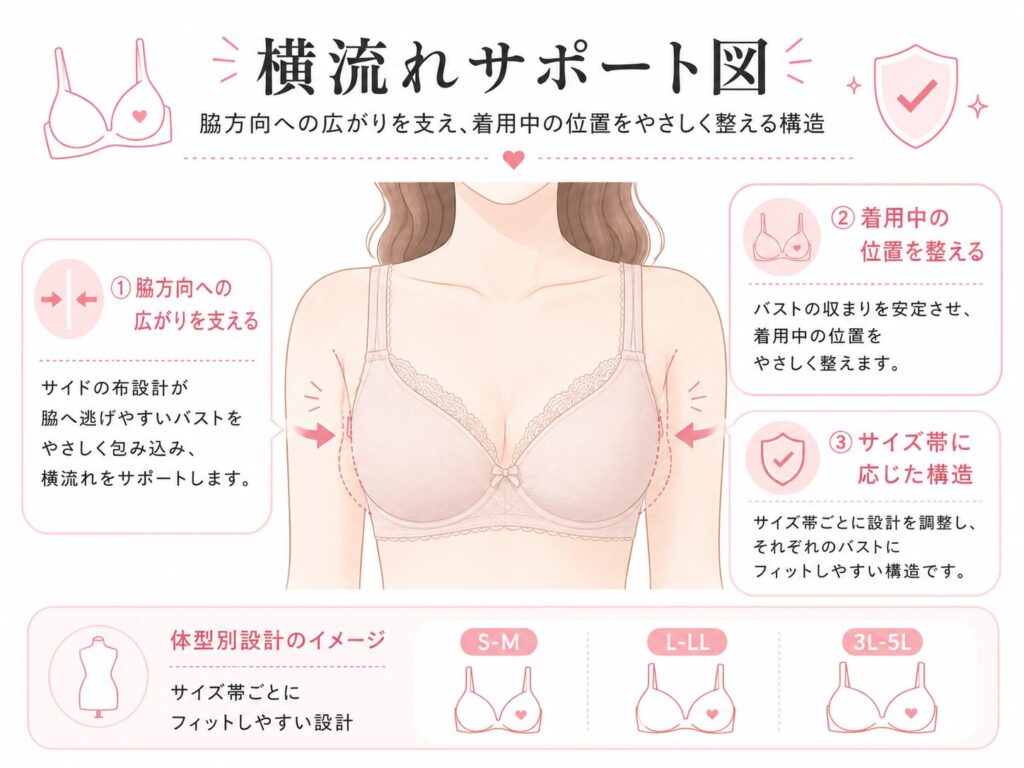emmerday!(エマーデイ)は横流れ防止パネルと体型別設計