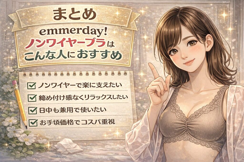 まとめ｜emmerday!（エマーデイ）ノンワイヤーブラはこんな人におすすめ
