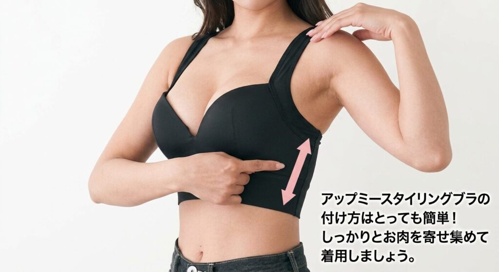 アップミースタイリングブラの付け方はとっても簡単!しっかりとお肉を寄せ集めて着用しましょう