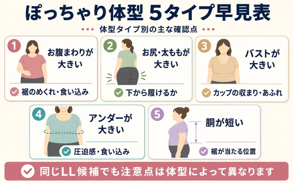 アップミースタイリングブラ選びでぽっちゃり体型を5タイプに分けてサイズ感を確認